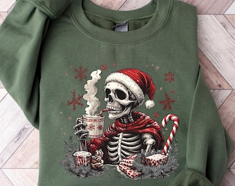Dead Inside Skeleton Christmas Sweatshirt, Sarcastic Christmas Coffee Shirt Merry Christmas Shirt Coffee Lover Christmas Gift Fall Sweater