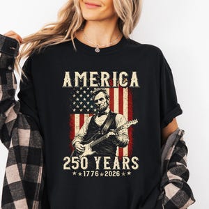 Abraham Lincoln Playing Electric Guitar Shirt, Patriotic Abraham Lincoln Rock Tee, Guitar Lover T-shirt, 250th USA Flag Music Lover Shirts