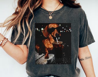 Funny Goldendoodle Drinking Iced Coffee T-Shirt,Dog Owner Gift,Dog Meme Graphic Tee,Coffee Dog Shirt,Gift For Animal Lover,Funny Dog Shirt