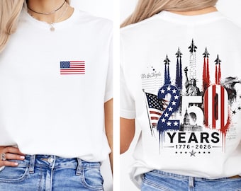 America 250 Shirt, 1776 to 2026 Fighter Jet Tee, Front and Back Print Patriotic Top, 4th of July Shirt, 250 Years of Freedom, USA Graphic
