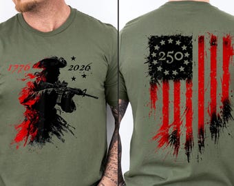 USA 250 Years Celebration Shirt, Modern Patriot 1776-2026 Tee, American Flag Heritage Top, Tactical Revolutionary Soldier