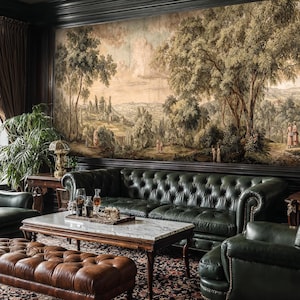 Mural de pared con paisaje pastoral de árboles campestres — Papel pintado rústico paisajístico autoadhesivo