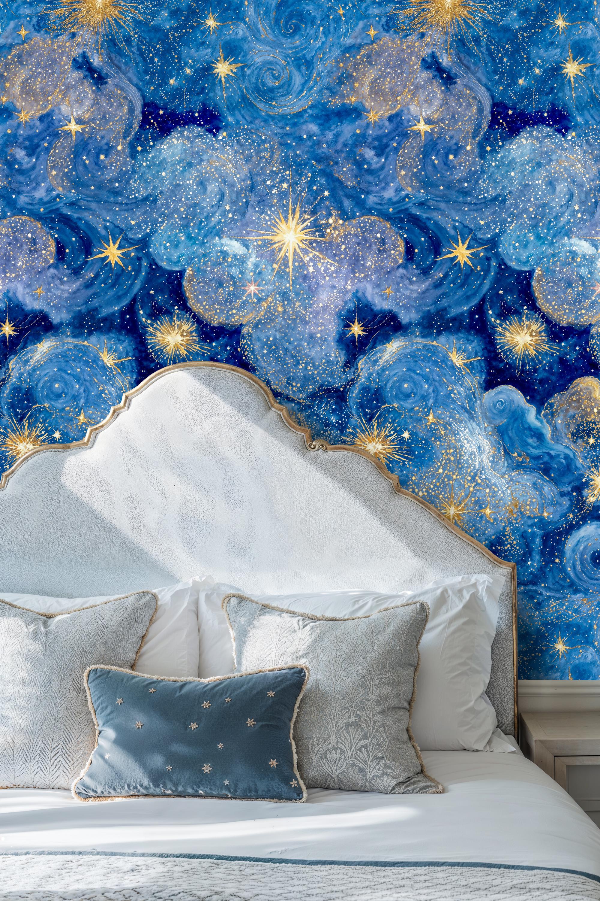 Celestial Galaxy Wallpaper: Blue and Gold Starry Sky Peel and Stick ...