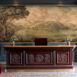 Vintage French Countryside Landscape Mural: Panoramic Sepia Wallpaper
