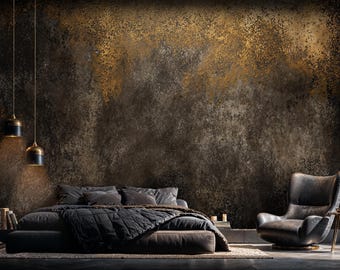 Papel pintado con textura de hormigón: Mural de pared autoadhesivo de hormigón dorado rústico