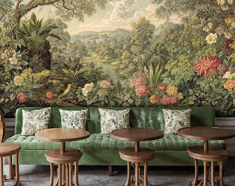 Scenic Romantic Countryside Mural: Vintage French Country Landscape Peel and Stick Wallpaper