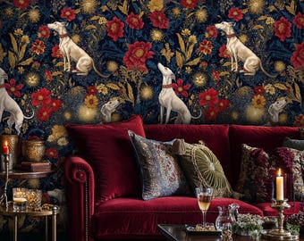 Windhunde Wandbild: Dunkle Florale Schäl- und Aufklebe-Tapete