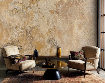 Rustic Concrete Peel and Stick Wall Mural: Textured Wallpaper Gold Concrete