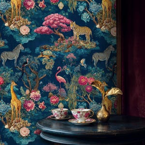 Whimsical Jungle Wallpaper Mural: Exotic Safari Peel and Stick Wallpaper