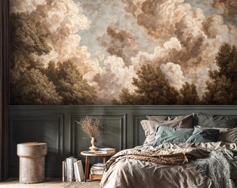 Vintage Cloud Wallpaper Mural: Antique Sky Peel and Stick Wallpaper