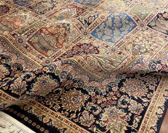 7x10 Umrandeter türkischer Seidenteppich - 150 Schilfmehrfarbiger Luxusteppich