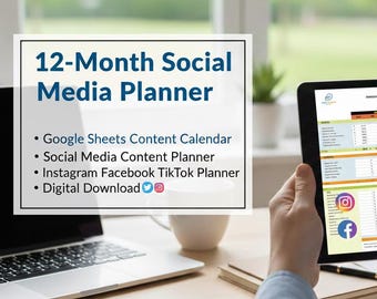 12-Month Social Media Planner | Google Sheets Content Calendar (Digital Download)