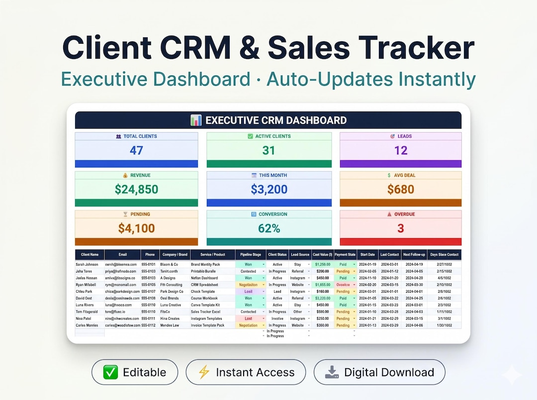 Client Excel Templates Example Client CRM Excel Template | Sales Tracker Dashboard (digital Download ...