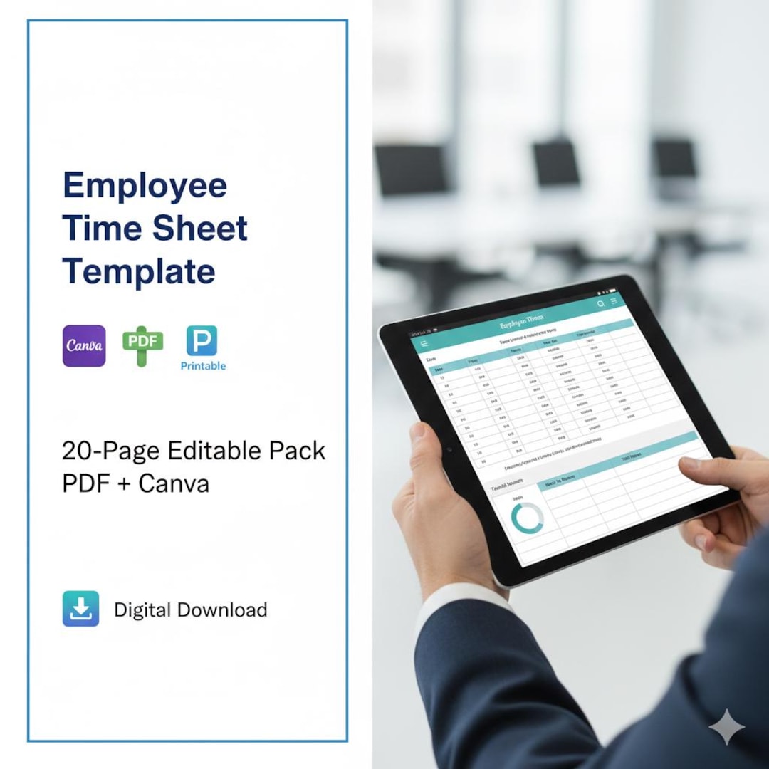 Editable Employee Time Sheet Template | PDF Canva Editable | 20-page ...