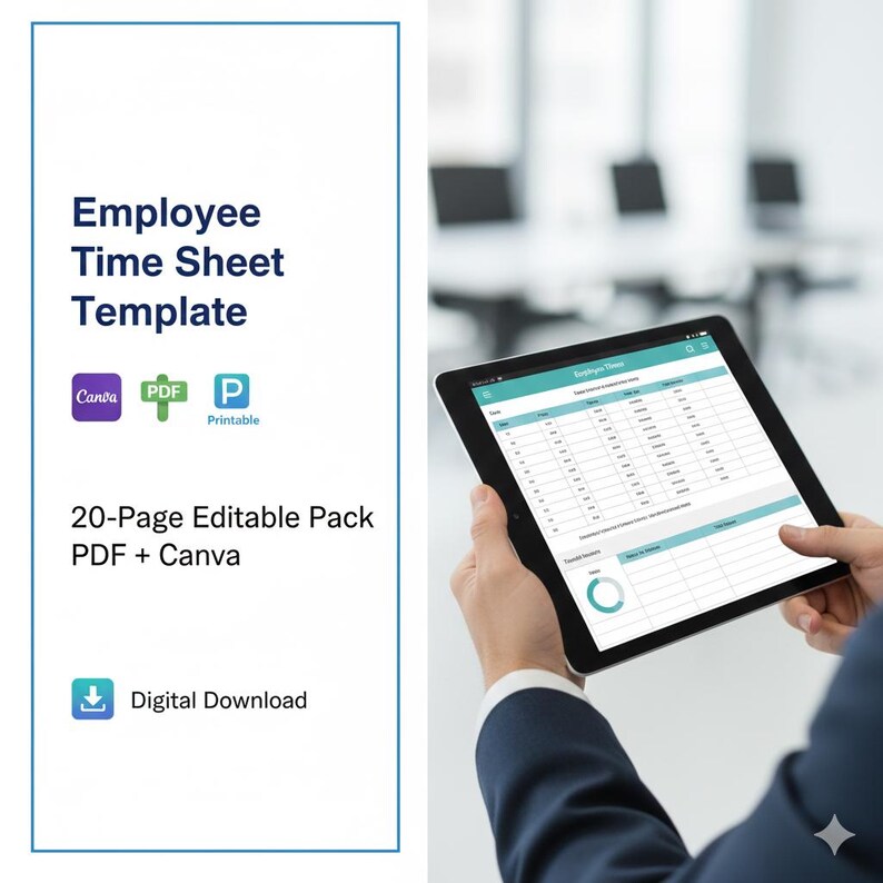 Editable Employee Time Sheet Template | PDF Canva Editable | 20-page ...
