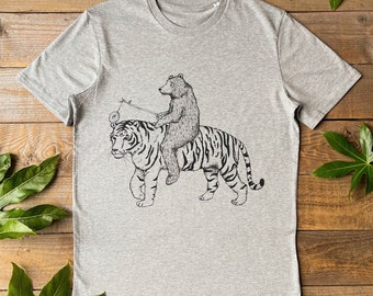 Bear and Tiger T-Shirt, Men's eco-friendly t-shirt, Graphic, mens gift