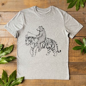 Bear and Tiger T-Shirt, Men's eco-friendly t-shirt, Graphic, mens gift