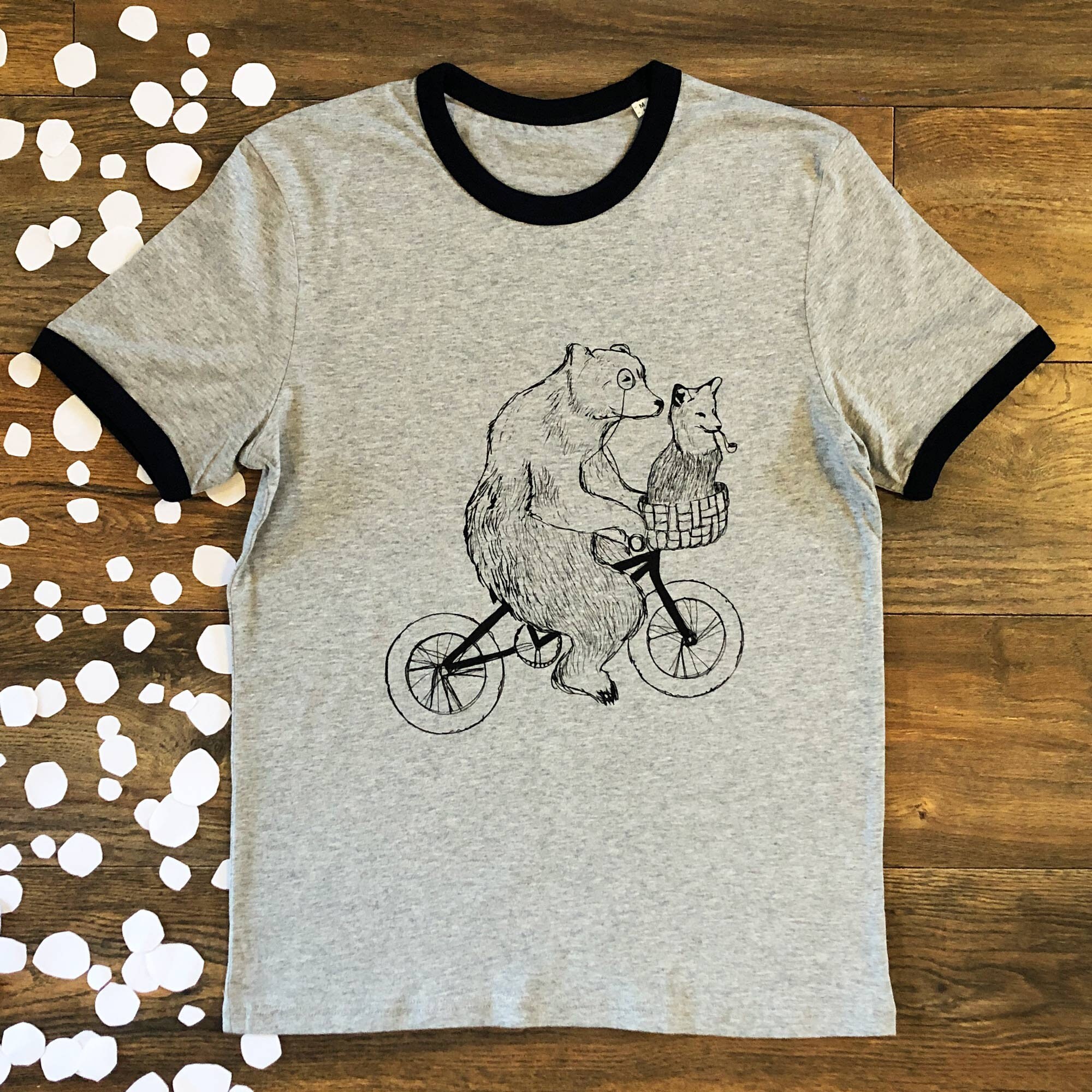 Bear on a Bicycle Ringer T-shirt 100 