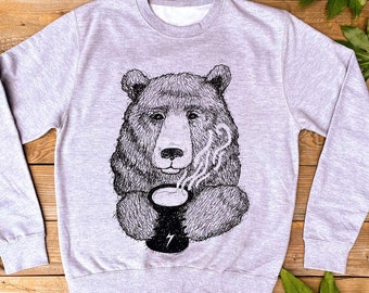 Cuppa bear Jumper, cool bear sweater, men's gift, unisex jumper, graphic