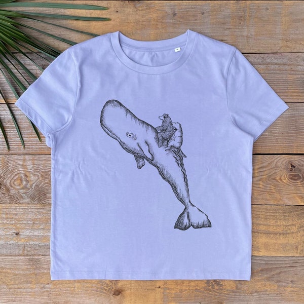 Bear T-Shirt, womens whale and bear tee, dinosaur tshirt, cool bear t-shirt