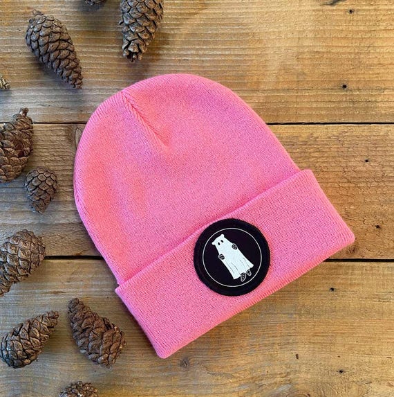 Pink Cartoon Bear Beanie with Red Accents Bear Beanie – Pocket Bears Apparel main image 4