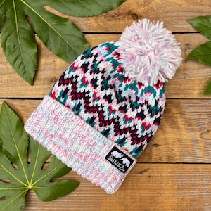 Bobble Winter Hat, knitted beanie, women&#39;s, Pink pick a mix