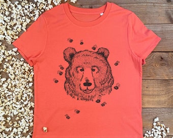 Bumble bees and Bear T-shirt, eco friendly, Graphic, gift for her,