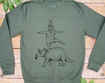 Bear and Triceratops Jumper, cool Jumper, Bear Sweater, dinosaur, graphic jumper