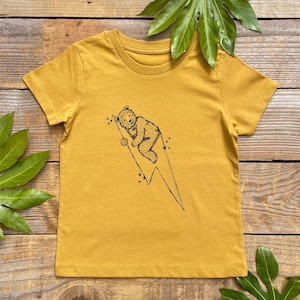 Bear and Lightning Kids T-shirt, Gift for Baby, graphic tee Mustard