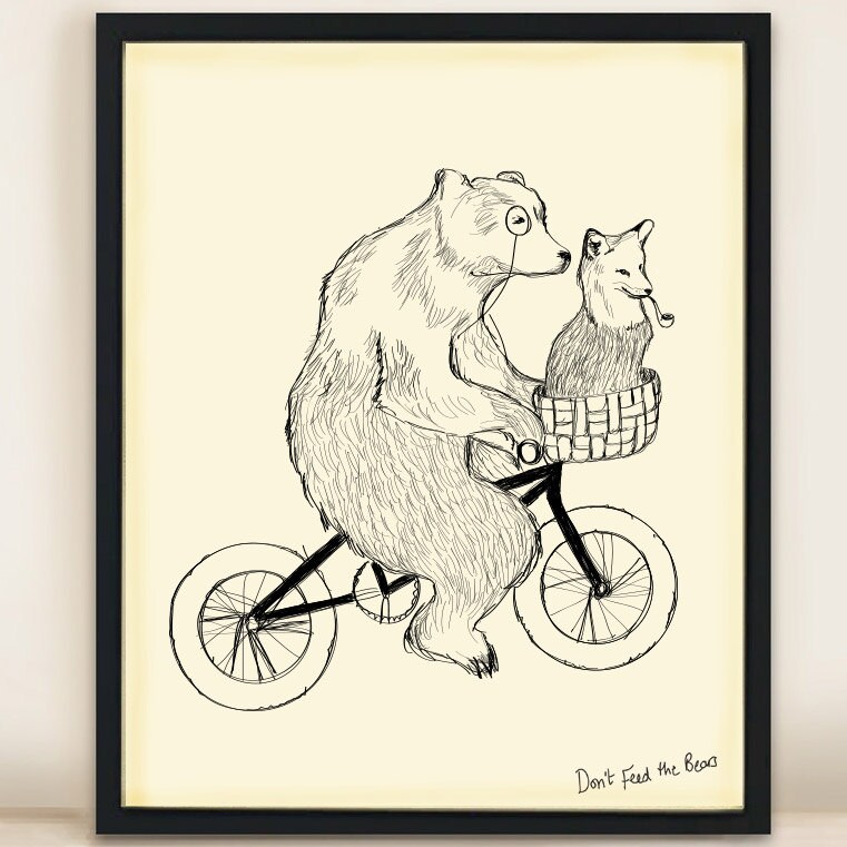 Bear On Bike Illustration A3 Print Art Poster Wall Art Wall | Etsy