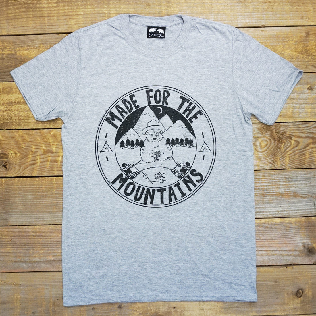 Image of Bear & Mountains T-Shirt - 100% Organic Cotton in Mountains, Gift For Him, Mens Bear Tee Camping Tshirt