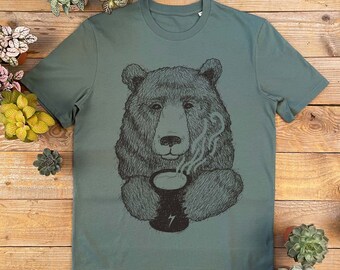 Bear tshirt gift for husband Coffee T-Shirt for Dad Bear T Shirt Coffee shirt I Love coffee