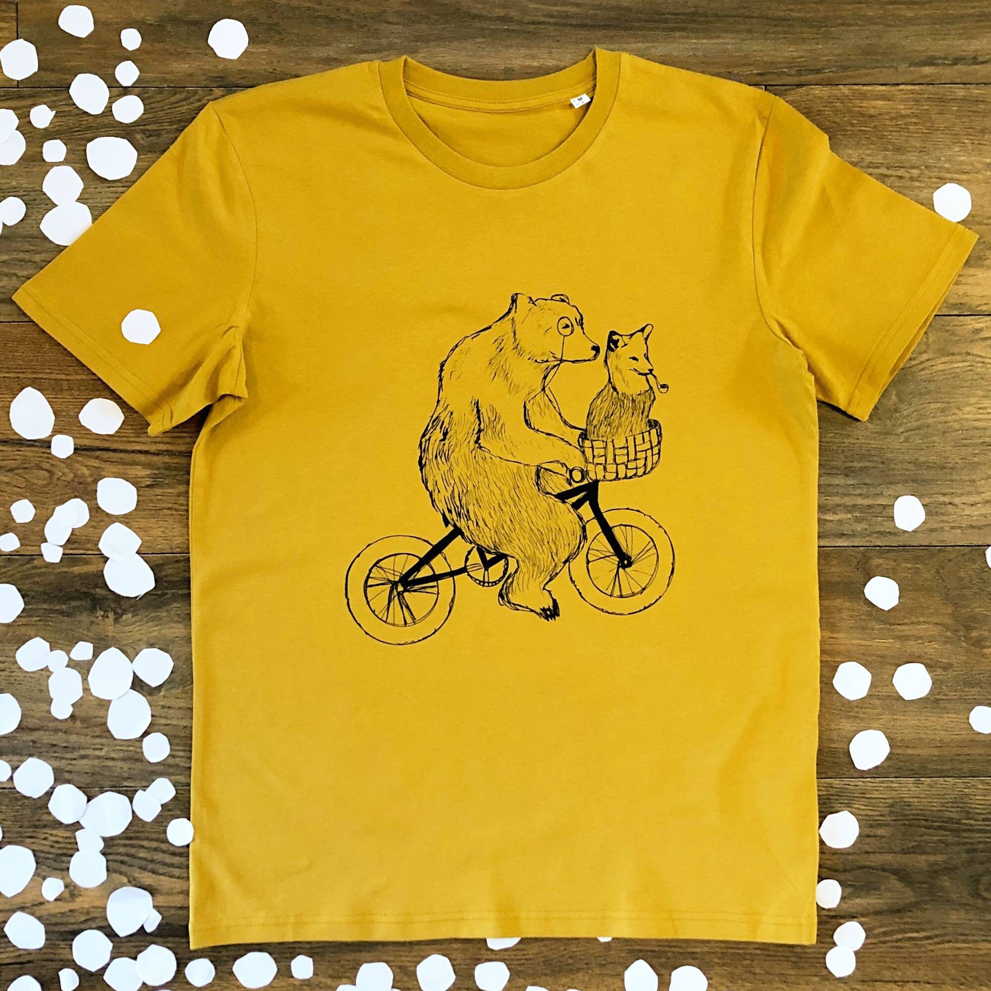 Image of Bear On A Bicycle T-Shirt, 100% Organic Cotton, & Fox T-Shirt, Cycling Tee, Christmas Gift