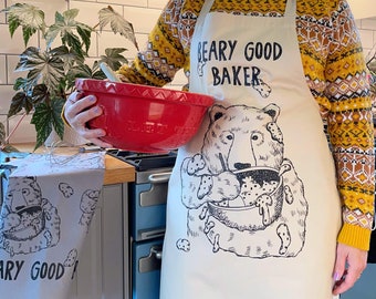 Baking Bear Apron, Hand printed in the UK, kitchen apron, bakers, cooking gift