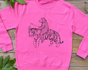 Tiger and bear Jumper, gift for her, animal sweater