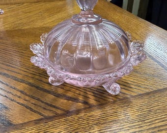 Mosser Glass - COVERED FOOTED CANDY Dish Passion Pink 5" d x 4.5" h