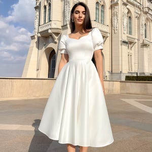 square neck long sleeve midi dress in ivory Square Neck Long Sleeve Midi Dress in Ivory - 14