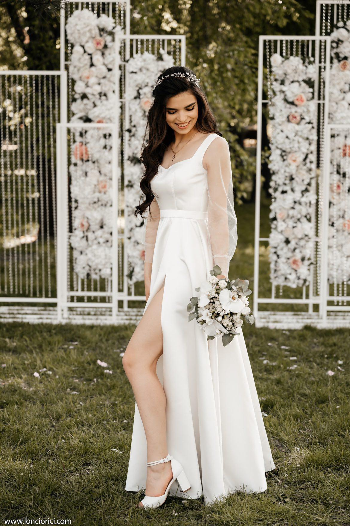 civil wedding dresses long sleeve Wedding Dresses for Bride 2024 One Shoulder Long Sleeve Lace Petite/Plus Size Bridal Gowns for Civil Wedding for Beach Wedding