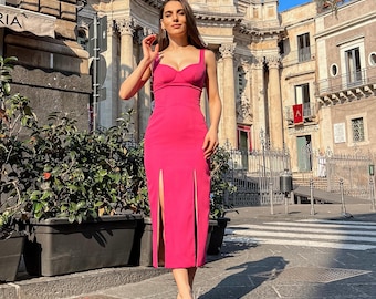knee length dresses for ladies Tea-Length Wedding-Guest Slip Dress