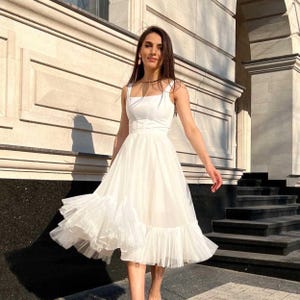 Robe de mariée longueur thé en tulle | Robe de cérémonie civile midi | Tenue de mariée corset