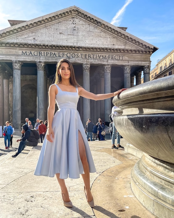 Blue Satin Midi Dress, Square Neck Bridesmaid, Wedding Guest, Elopement Reception Gown - Etsy Israel Blue Satin Midi Dress, Square Neck Bridesmaid, Wedding Guest, Elopement Reception Gown - Etsy Israel