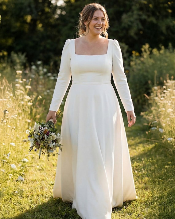 simple plus size wedding dresses Dress Long Sleeve, Modest Square Neck Bridal Gown Short 尺寸:31 95recycledbody Long Cool Woman (In line silhouette creates a