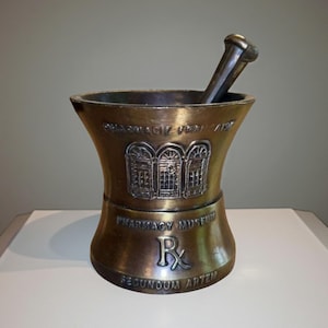 Vintage Solid Brass Pharmacy Museum Mortar and Pestle — RX Apothecary Collectible