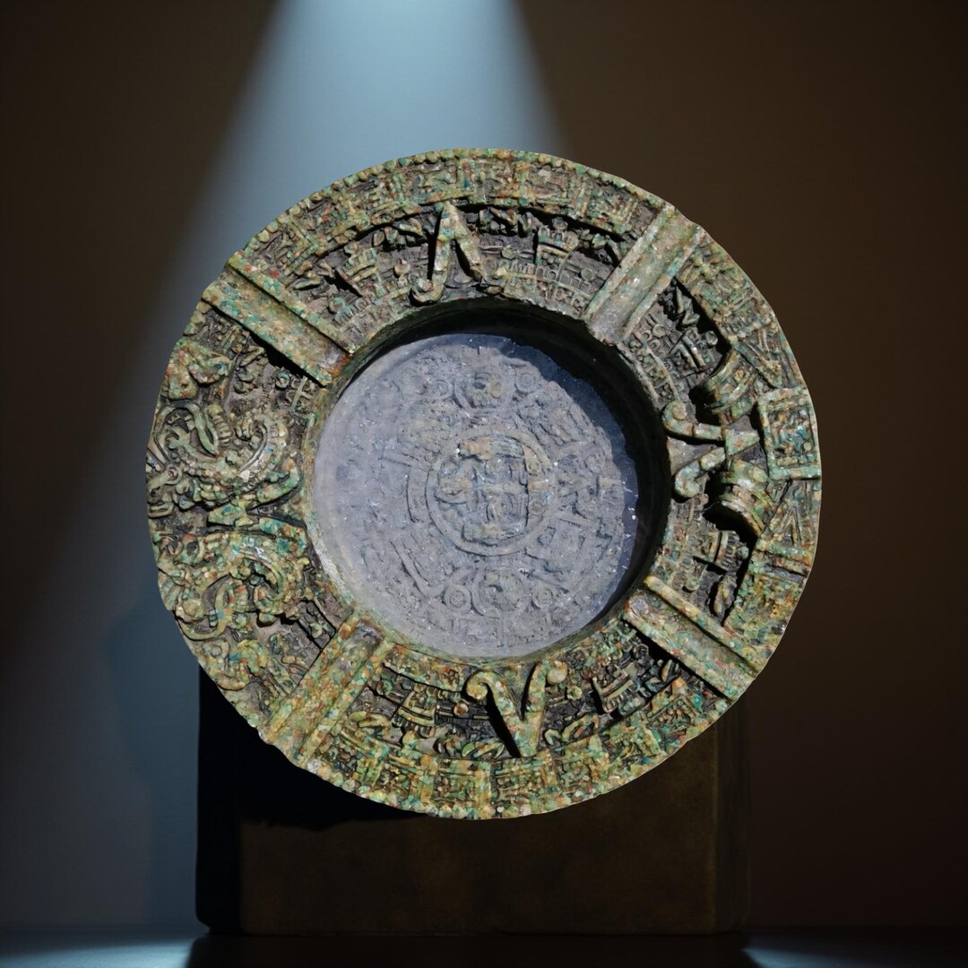 Vintage Aztec Calendar Stone Replica – Mayan Sun Stone Display Dish - Etsy