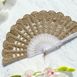 Lace Hand Fan Champagne Gold Hand Held Fan Bouquet Alternative Spanish Wedding Fan-Spain Gift for Her Folding Lace Fan Mother of Bride image 6