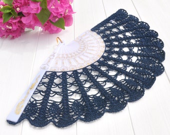 Navy Bridesmaid- Wedding Hand Fan- Hand Held Fan- Gift for Her- Gift under 50- Bouquet Alternative- Lace Fan- Folding Hand Fan- Spanish Fan