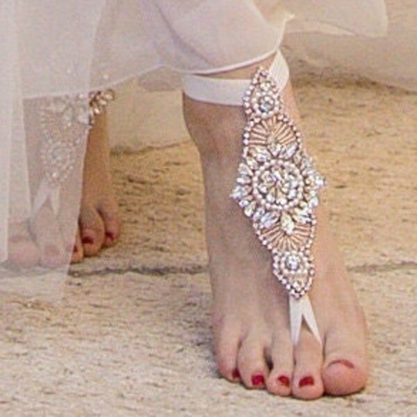 Barefoot Sandals Boho Beach Wedding Shoes, Fußschmuck, Foot Jewelry for Eloped Wedding Bride, Crystal Foot Jewelry, Indian Summer Footwear