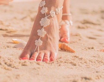 Boho Wedding Shoes Flower Beach Barefoot Sandals Foot Jewelry- Yoga Footles Sandles Bridal Shoes- Bridesmaids Gift- Flower Design