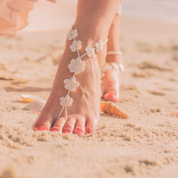 Boho Wedding Shoes Flower Beach Barefoot Sandals Foot Jewelry- Yoga Footles Sandles Bridal Shoes- Bridesmaids Gift- Flower Design