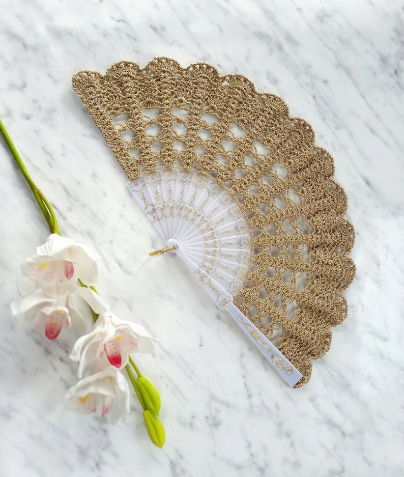 Lace Hand Fan Champagne Gold Hand Held Fan Bouquet Alternative Spanish Wedding Fan-Spain Gift for Her Folding Lace Fan Mother of Bride image 7